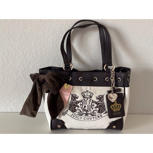 Juicy Couture Classic Scottie Dogs Tote Crystal Off White Daydreamer Viral NEW - Picture 6 of 16